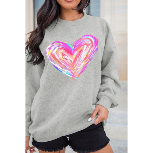 Gray Valentines Brushwork Heart Graphic Drop Shoulder Sweatshirt - S - Main Image