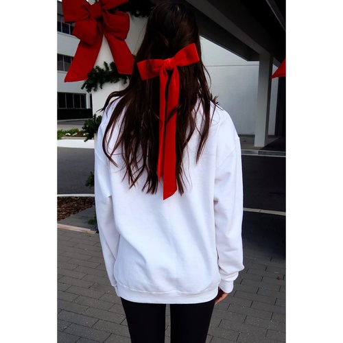 White Diverse Bow Embroidery Drop Shoulder Sweatshirt - S - Main Image