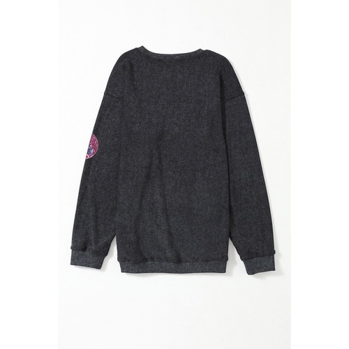 Black Sequined Christmas Elements Corded Baggy Sweatshirt - 2XL - Main Image