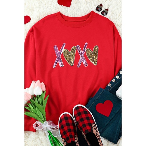 Red Heart XOXO Graphic Crewneck Valentines Pullover Sweatshirt - M - Main Image