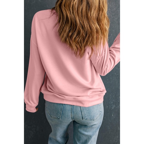 Pink LOVE Graphic Drop Shoulder Valentines Pullover Sweatshirt - S - Main Image