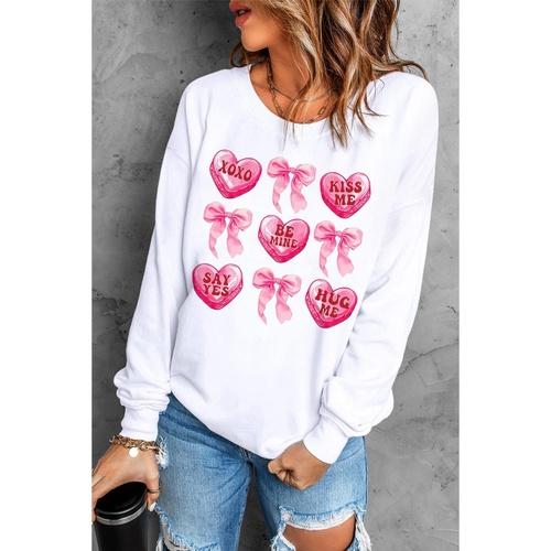 White Valentine Candy Heart & Bow Graphic Sweatshirt - 2XL - Main Image