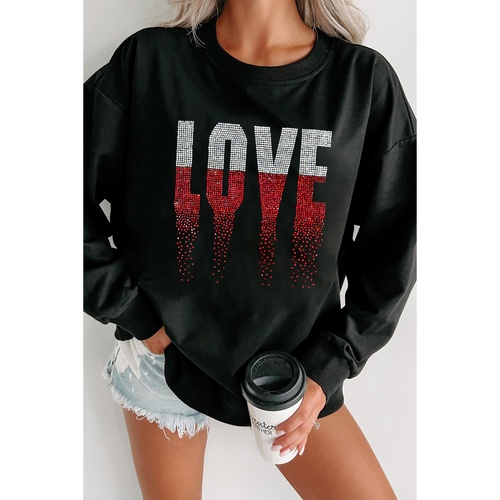 Black Rhinestone LOVE Graphic Crewneck Valentines Sweatshirt - L - Main Image