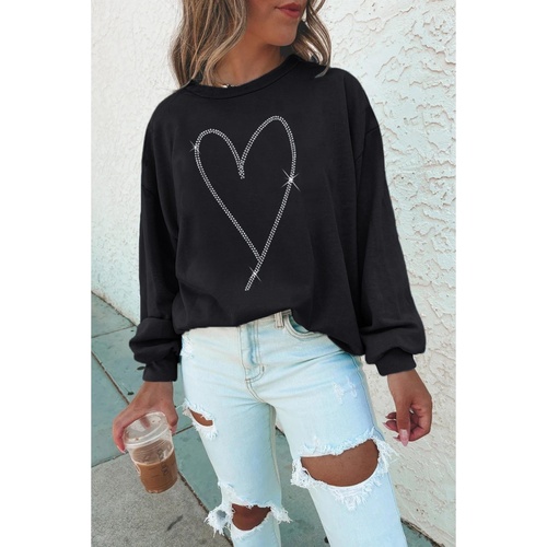 Black Rhinestone Heart Pattern Valentines Fashion Sweatshirt - L - Main Image