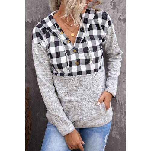 Azura Exchange Plaid Hoodie with Pocket Detailing - M - Main Image