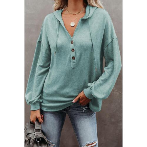 Azura Exchange High and Low Hem Hoodie with Buttoned Detail - L - Main Image