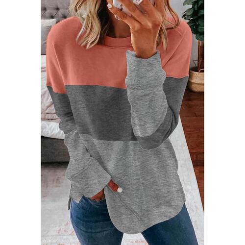Azura Exchange Gray Contrast Stitching Sweatshirt with Slits - S - Main Image
