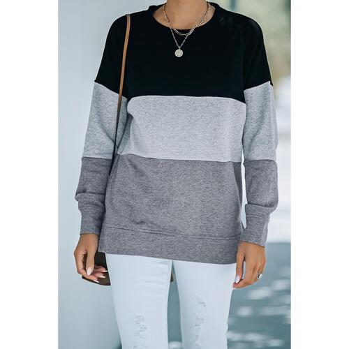 Azura Exchange Black Contrast Stitching Sweatshirt with Slits - 2XL - Main Image