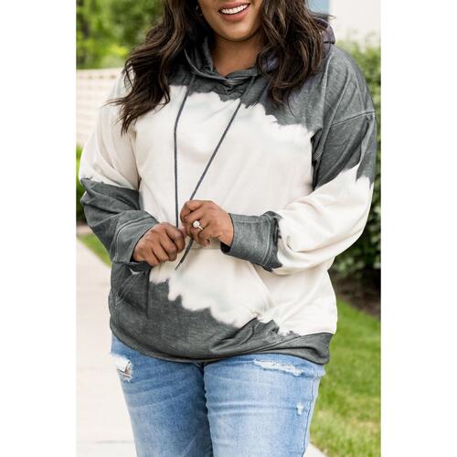 Azura Exchange Gray Tie-Dyed Color Block Plus Size Hoodie - 2X - Main Image