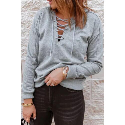 Azura Exchange Lace-up Grey Casual Hoodie - XL - Main Image