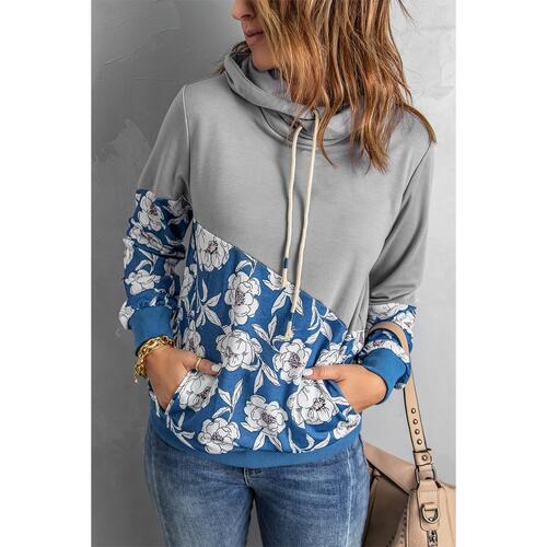 Azura Exchange Floral Splicing Cowl Neck Hoodie - M - Main Image