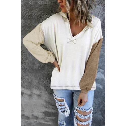 Azura Exchange Colorblock V Neck Long Sleeve Hoodie - L - Main Image