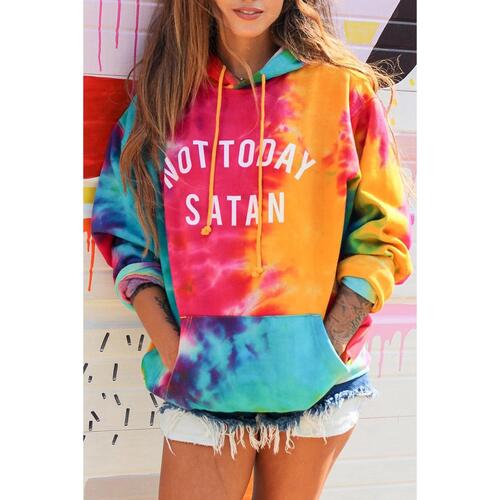 Azura Exchange Not Today Satan Tie Dye Hoodie - 95% Polyester 5% Elastane - M - Main Image