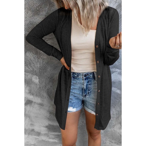 Azura Exchange Black Solid Color Open-Front Buttons Cardigan - L - Main Image