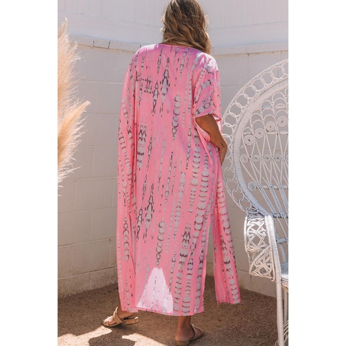 Pink Bohemian Tie Dye Oversize Long Kimono - One Size - Main Image