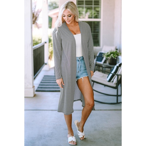 Stripe Open Front Long Cardigan - S - Main Image