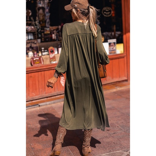 Green Lightweight Long Sleeve Open Front Duster Cardigan - L - Main Image