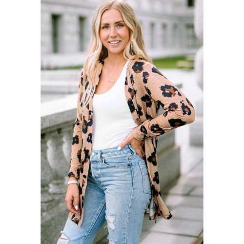 Leopard Printed Open Front Cardigan - M - Main Image