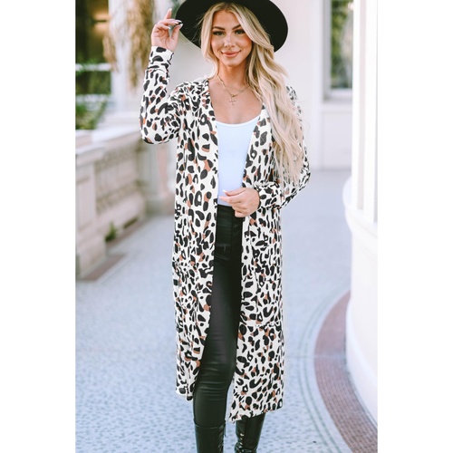 Azura Exchange Leopard Pocketed Open Front Duster Cardigan - M - Main Image
