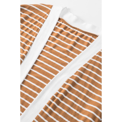 Brown Striped Side Pockets Open Front Cardigan - M - Main Image