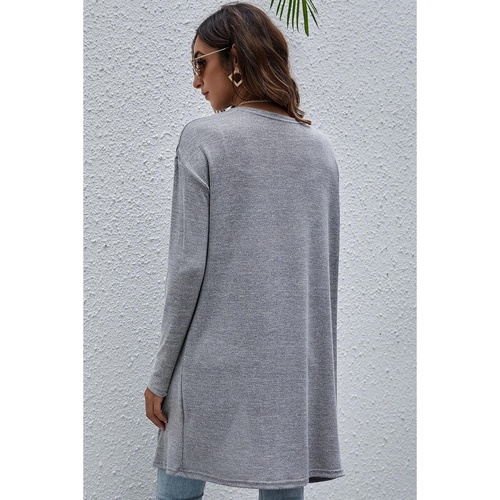 High Rise Solid Color Open Front Lightweight Cardigan - L - Main Image