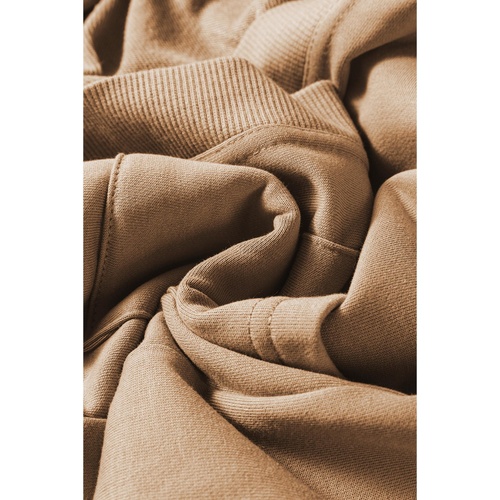 Light French Beige Ribbed Edge Exposed Seam Knit Cardigan with Pockets - L - Main Image