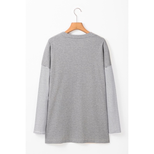 Black Stripe Colorblock Patchwork Open Front Cardigan with Pocket - M - Main Image