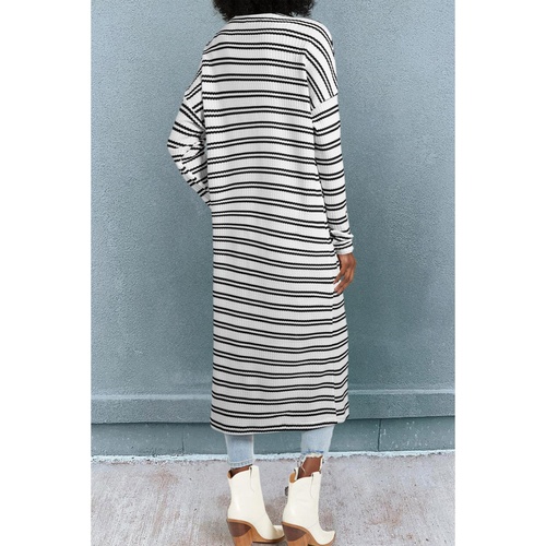 Black Stripe Print Open Front Duster Cardigan - M - Main Image