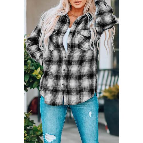 Azura Exchange Plaid Buttons Pocketed Shacket - M - Main Image