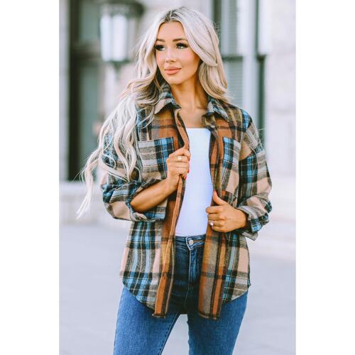 Azura Exchange Color Block Plaid Shirt with Buttoned Details - L - Main Image