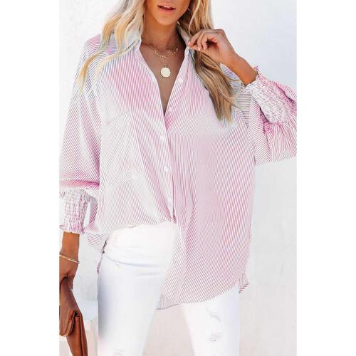 Azura Exchange Striped Boyfriend Shirt with Pocket - L - Main Image