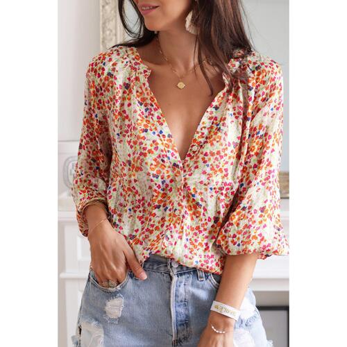 Azura Exchange Boho Floral Print Button Front Shirt - S - Main Image