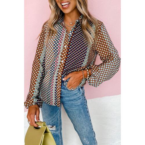 Azura Exchange Long Sleeve Dot Print Button Down Shirt - L - Main Image