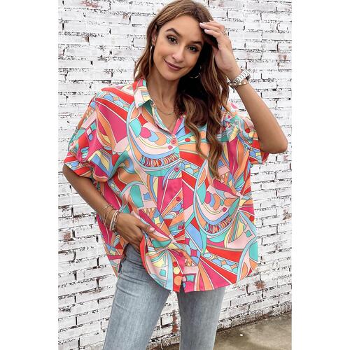 Azura Exchange Abstract Geometry Print Half Puff Sleeve Shirt - XL - Main Image