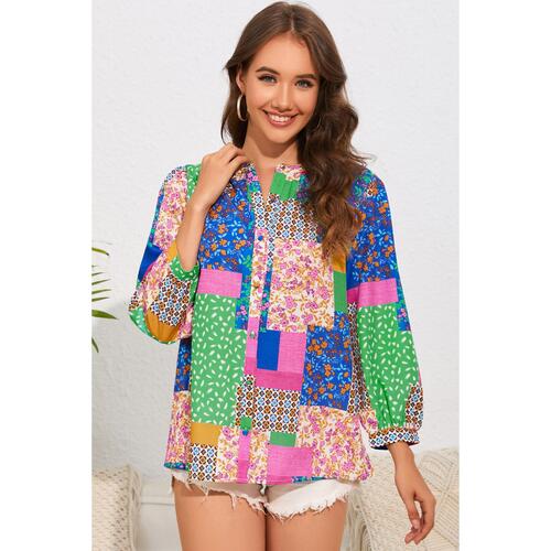 Azura Exchange Floral Patchwork Print Puff Sleeve Shirt - L - Main Image