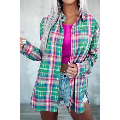 Azura Exchange Plaid Button Down Split Shirt - M - Main Image