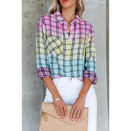Azura Exchange Vibrant Tie Dye Plaid Button Up Shirt - XL - Main Image