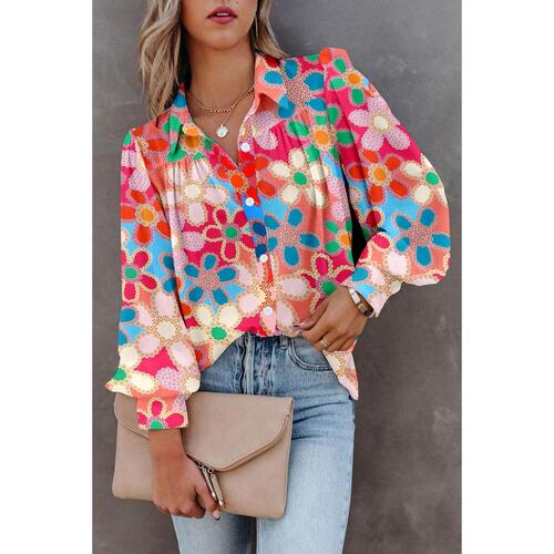 Azura Exchange Floral Print Bubble Sleeve Shirt - S - Main Image