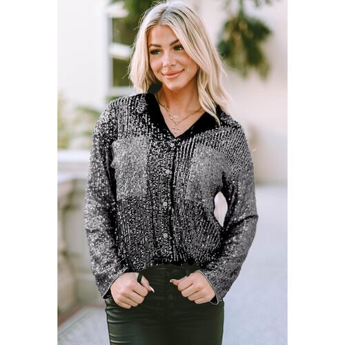 Azura Exchange Sequin Color Block Patch Pocket Shirt - M - Main Image