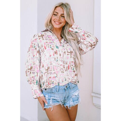 Azura Exchange Abstract Print Lantern Sleeve Casual Shirt - S - Main Image