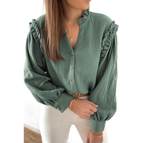 Azura Exchange Frilled Split Neck Crinkled Shirt - XL - Main Image