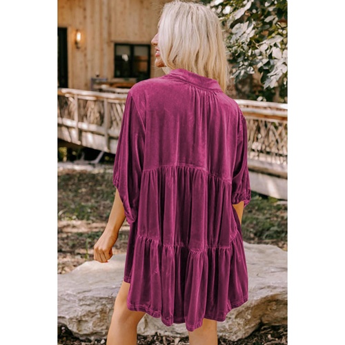 Azura Exchange Pitaya Pink 3/4 Sleeve Tunic Babydoll Velvet Shirt - M - Main Image