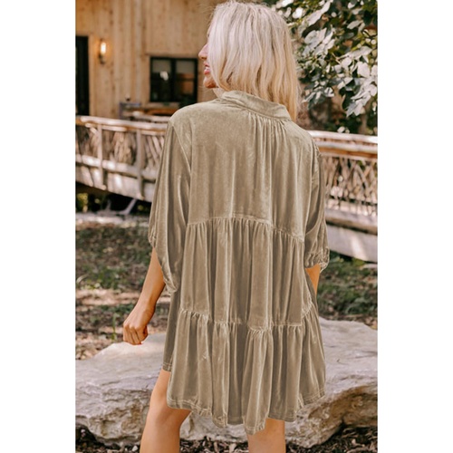 Azura Exchange Pale Khaki 3/4 Sleeve Tunic Babydoll Velvet Shirt - L - Main Image