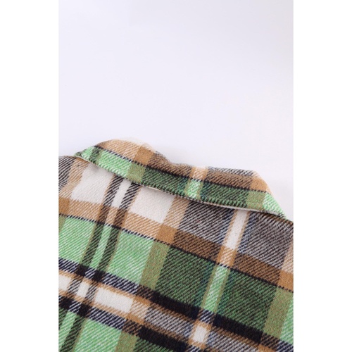 Green Geometric Plaid Print Pocketed Shacket - XL - Main Image