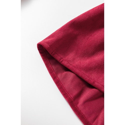 Burgundy Corduroy Ruffle Tiered Buttoned O Neck Shirt - XL - Main Image