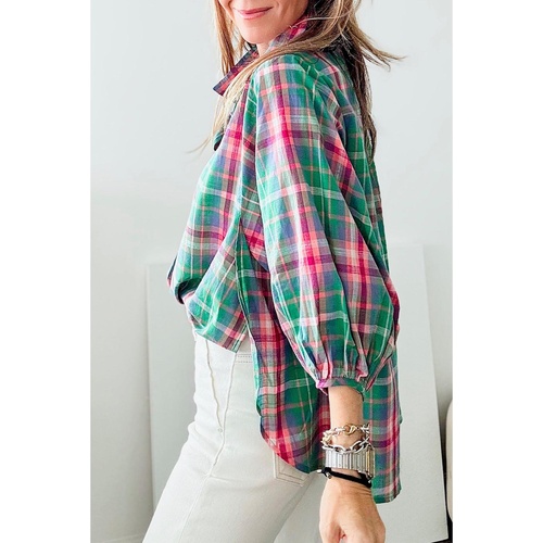 Green Checkered 3/4 Sleeve Collared Loose Fit Shirt - XL - Main Image