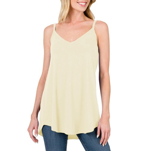 Apricot Spaghetti Strap V-Neck Flowy Tunic Tank Top - L - Main Image
