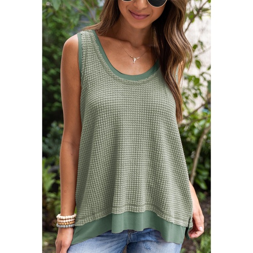 Sea Green Scoop Neck Waffle Knit Flowy Vest - S - Main Image
