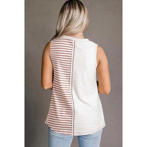 Brown Stripe Colorblock Loose Tank Top - L - Main Image
