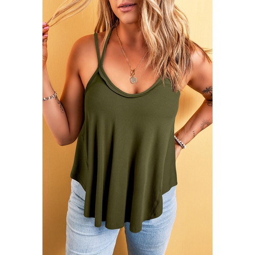 Jungle Green Exposed Seam Detail Double Straps Tank Top - 2XL - Main Image
